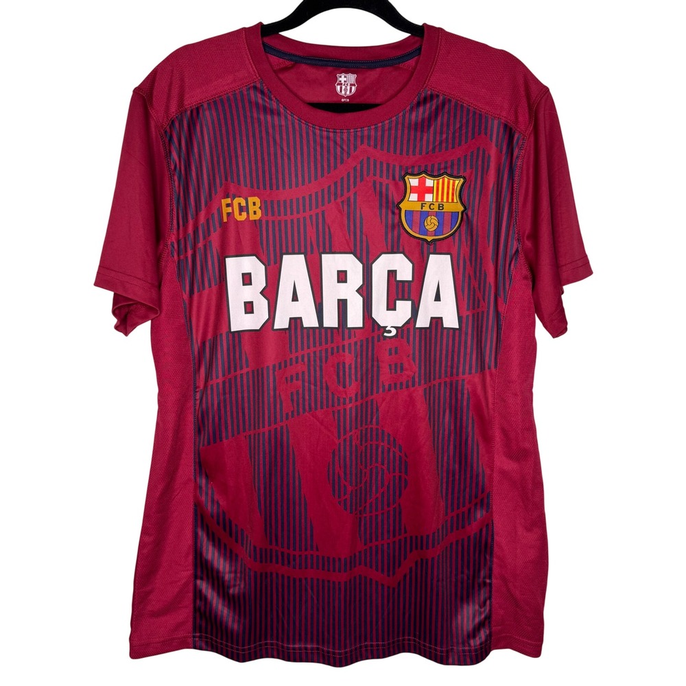FC Barcelona Barca Soccer Jersey Mens Large Burgundy Navy Blue Stripes Blaugrana